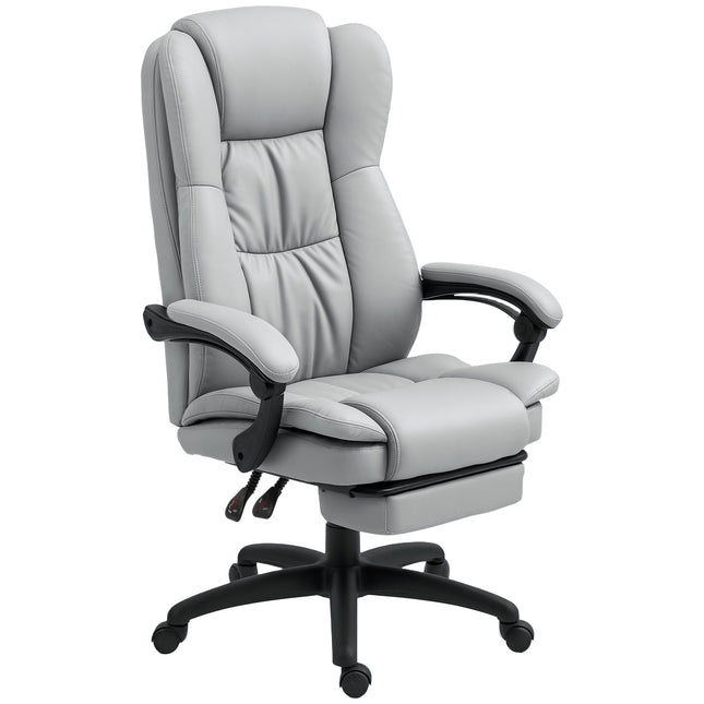 Scaun de birou cu funcție de masaj, scaun de birou ergonomic cu funcție de înclinare, scaun director reglabil pe înălțime cu funcție de pivotare, suport pentru picioare, telecomandă, piele artificială, gri deschis