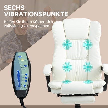Ergonomic creamy office chair with massage & footrest