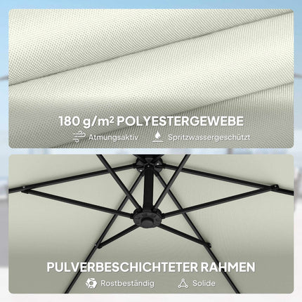 Umbrelă de terasă cu structură laterală, 3 m, crem, cadru metalic, UPF 30+