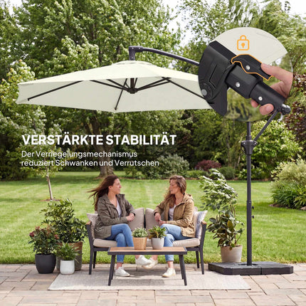 Umbrelă de terasă cu structură laterală, 3 m, crem, cadru metalic, UPF 30+