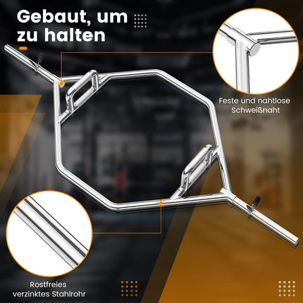 Bară hexagonală olimpică, capacitate 226 kg, mânere pliabile