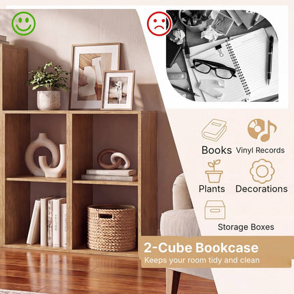 Open Back 2-Tier Bookshelf with Anti-Toppling Kit, Natural, 35 x 33 x 69 cm