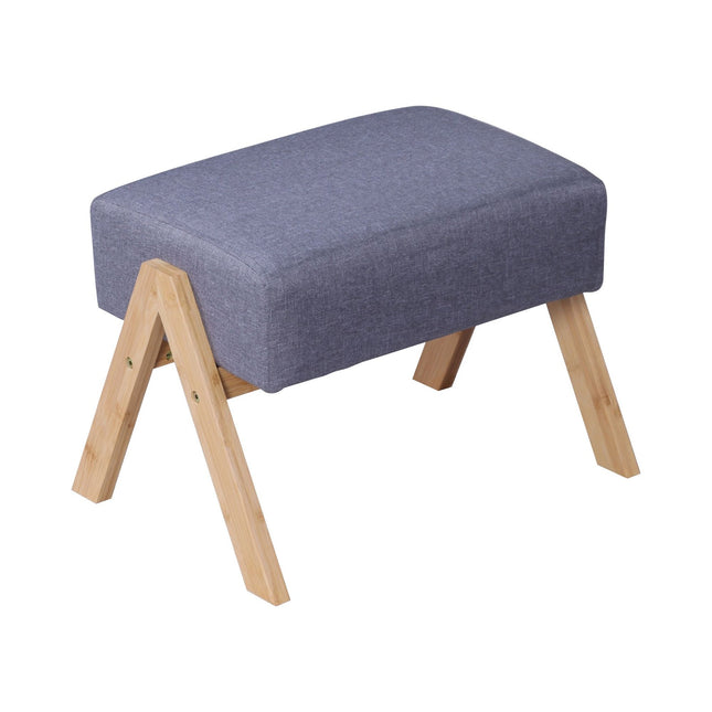 Taburet otoman cu blat din material textil și picioare din bambus