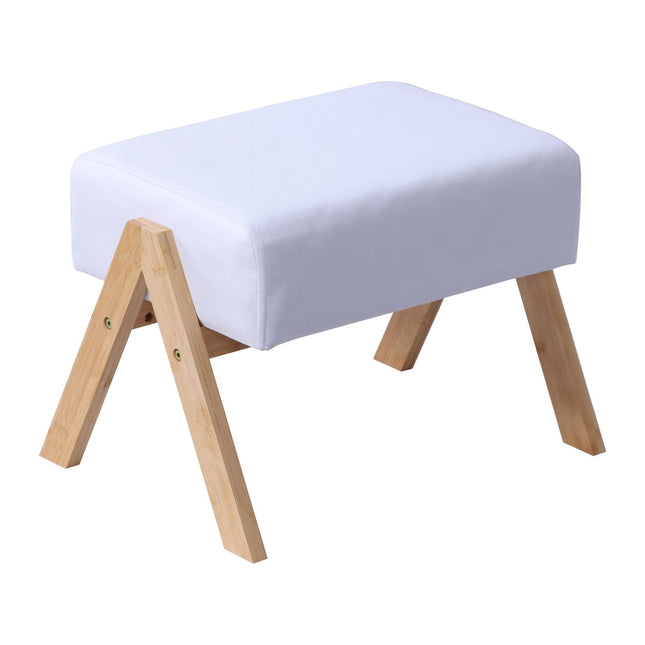 Taburet otoman cu blat din material textil și picioare din bambus