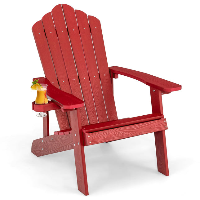 Scaun Adirondack de exterior, HIPS, suport pentru pahare, roșu