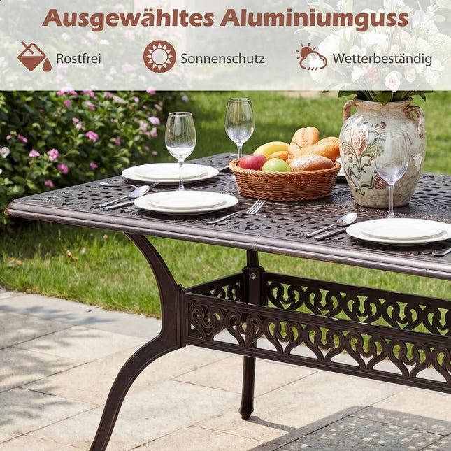Masă de exterior din aluminiu cu orificiu pentru umbrelă, 150x90 cm
