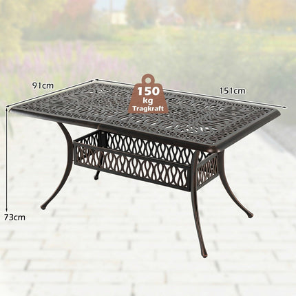 Masă de terasă din aluminiu cu orificiu pentru umbrelă, 151x91 cm