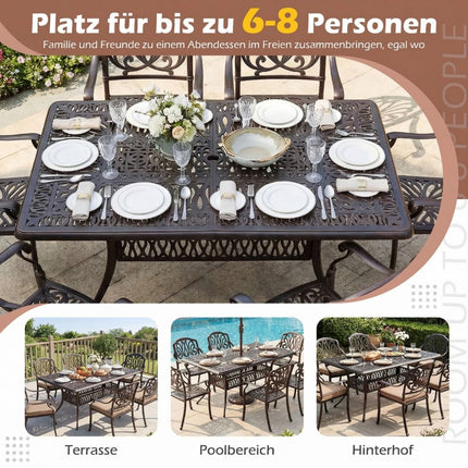 Masă de terasă din aluminiu cu orificiu pentru umbrelă, 151x91 cm