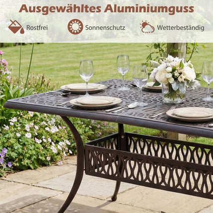Masă de terasă din aluminiu cu orificiu pentru umbrelă, 151x91 cm