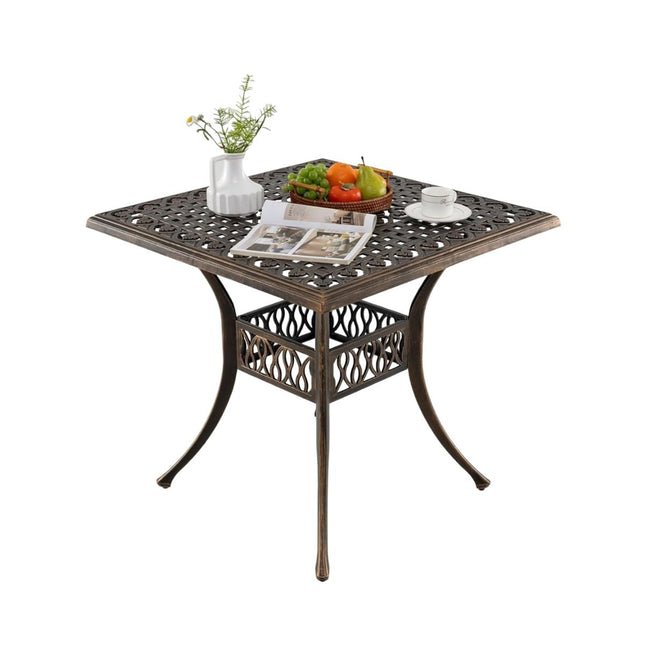 Masă de terasă din aluminiu cu orificiu pentru umbrelă, 80x80 cm