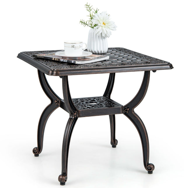 Masă laterală din aluminiu pentru exterior, cupru, 53x53x48 cm, 2 niveluri