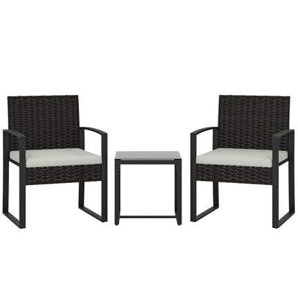 Set de mobilier de balcon pentru exterior, ratan, cu pernuțe, 3 piese