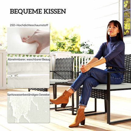 Set de mobilier de balcon pentru exterior, ratan, cu pernuțe, 3 piese