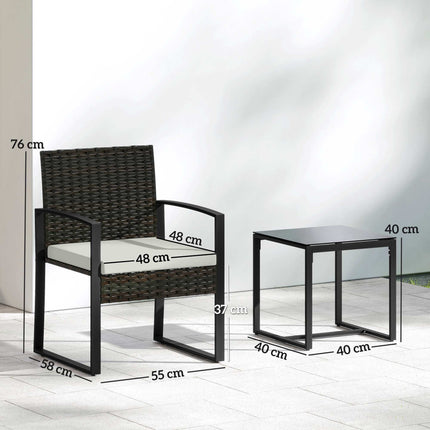 Set de mobilier de balcon pentru exterior, ratan, cu pernuțe, 3 piese