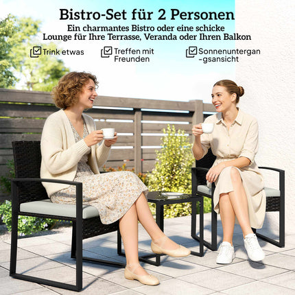 Set de mobilier de balcon pentru exterior, ratan, cu pernuțe, 3 piese