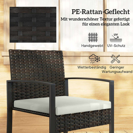 Set de mobilier de balcon pentru exterior, ratan, cu pernuțe, 3 piese