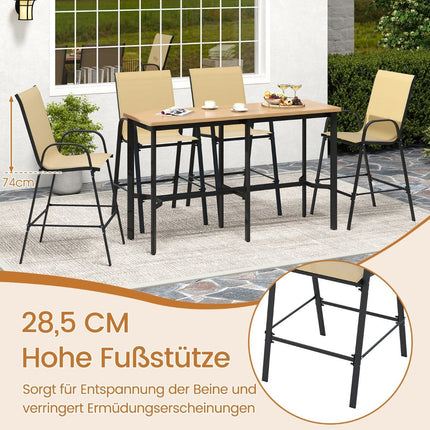 Set scaune de bar pentru exterior, spătar înalt și cotiere, capacitate 150 kg