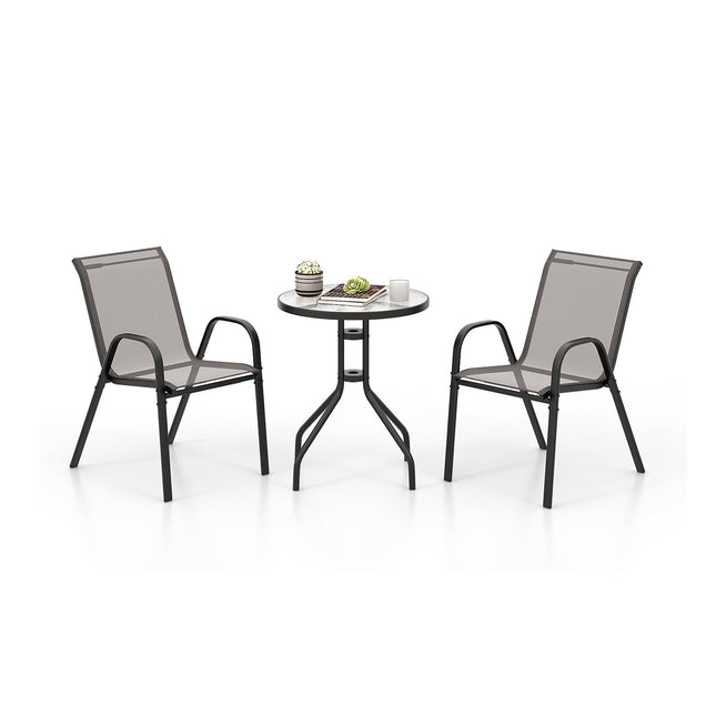 Set Bistro Exterior – 2 Scaune Suprapuse, Masă Rotundă, Gri
