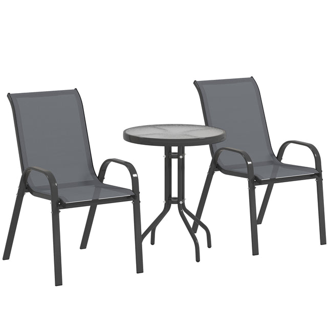 Set bistro exterior – 3 piese, scaune stivuibile, masă din sticlă
