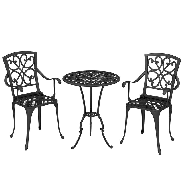 Set bistro exterior, aluminiu turnat, masă și 2 scaune, negru