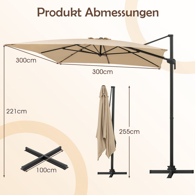 Umbrelă de exterior tip consolă 300x300 cm, bej, rotație 360°