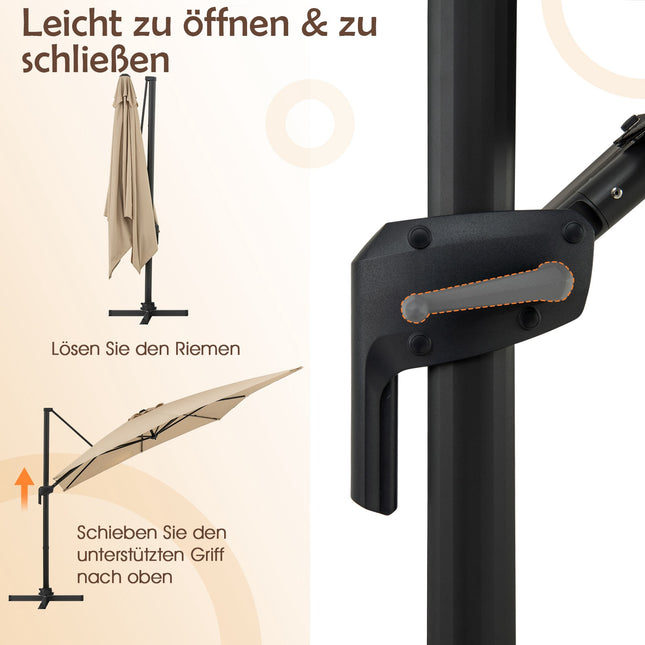 Umbrelă de exterior tip consolă 300x300 cm, bej, rotație 360°
