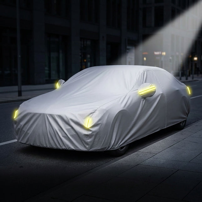 Husă auto pentru exterior, argintie, 450–495 cm, berlină