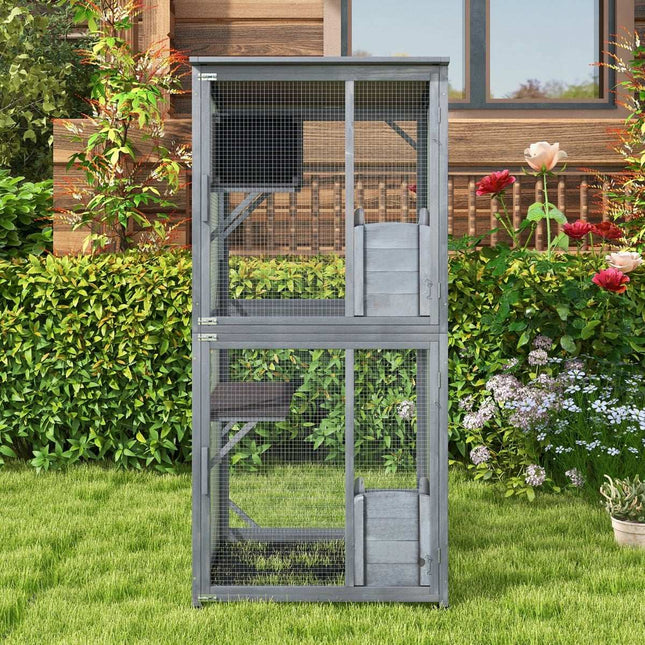 Cușcă pentru pisici de exterior cu acoperiș asfaltic rezistent la intemperii, 182 cm