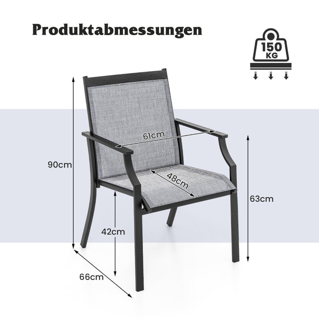 Set scaune de exterior, material respirabil, cadru metalic, gri