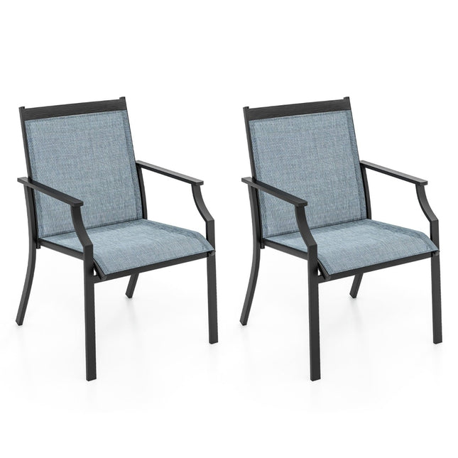 Set de 2 scaune de exterior, material respirabil, cadru metalic, albastru