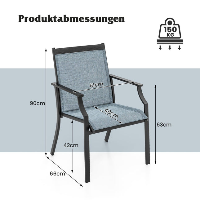 Set de 2 scaune de exterior, material respirabil, cadru metalic, albastru