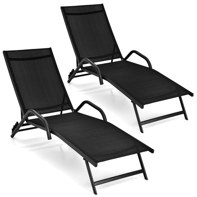 Set șezlong exterior, spătar reglabil, negru