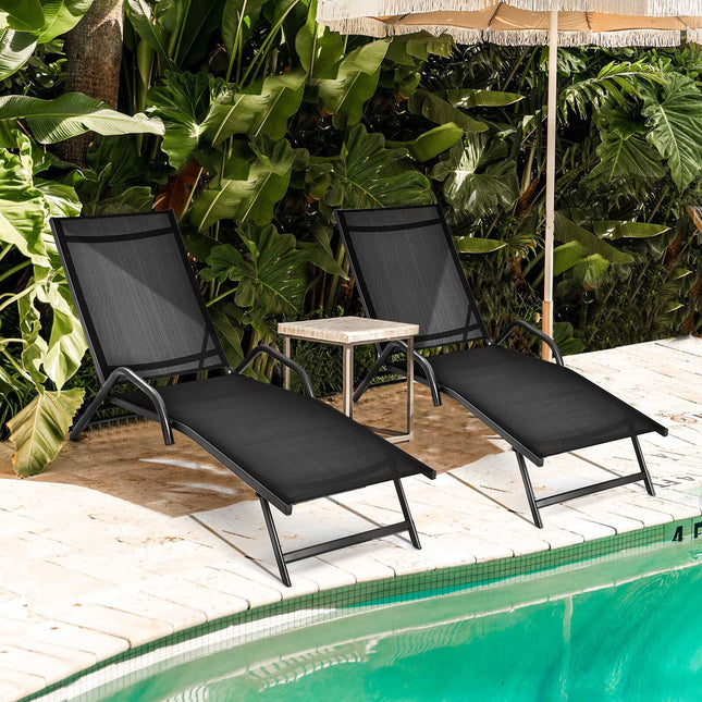 Set șezlong exterior, spătar reglabil, negru