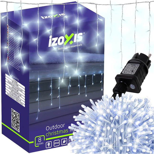 Lumini de Crăciun pentru exterior, 300 LED-uri, alb rece, 15 m, 8 moduri