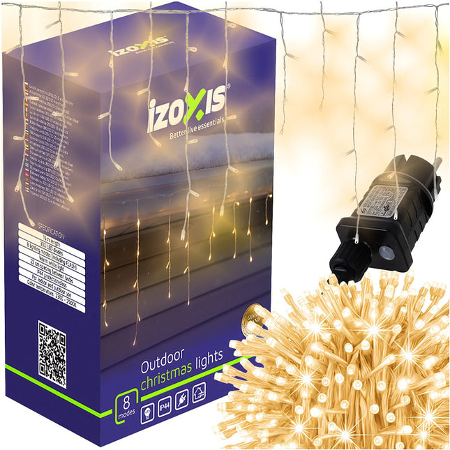 Lumini de Crăciun pentru exterior, 300 LED-uri, alb cald, 15 m, 8 moduri de iluminare