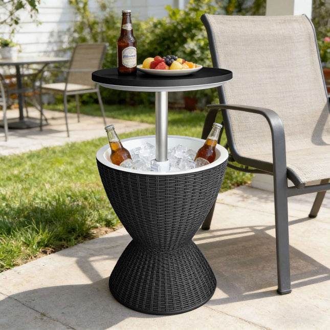 Masă laterală răcitoare pentru exterior, ratan 30L, blat reglabil