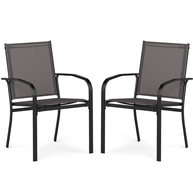 Set de scaune de exterior – stivuibile, material respirabil, gri