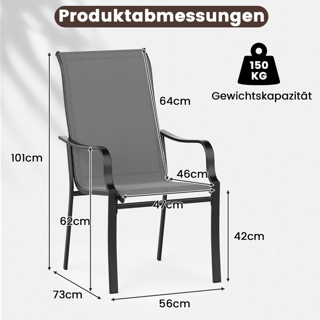 Set scaune de exterior, spătar înalt, capacitate 150 kg, gri