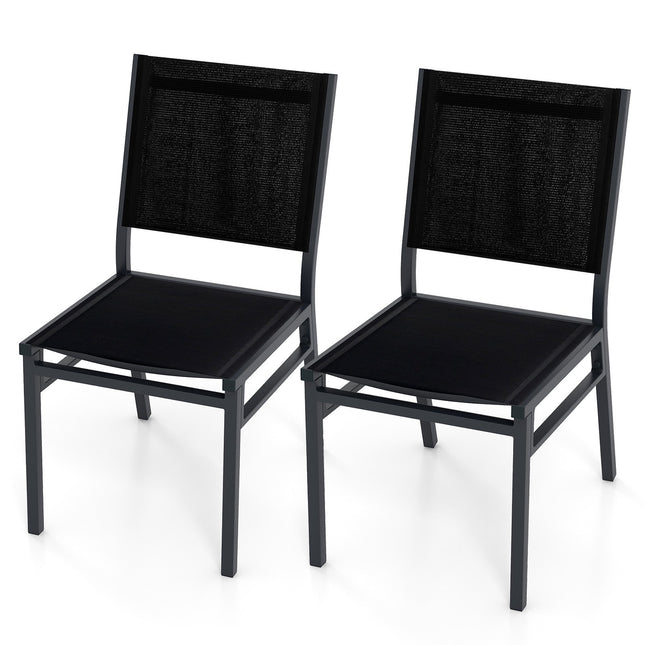 Set de 2 scaune de bucătărie pentru exterior, material respirabil, negru