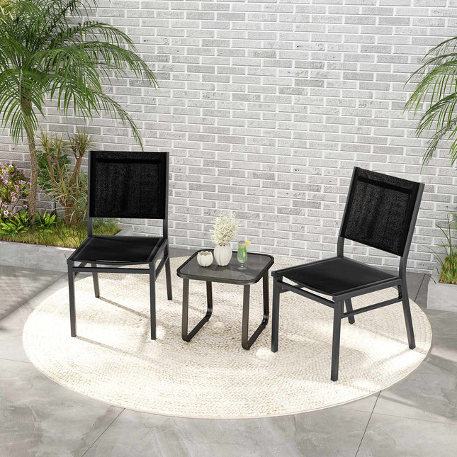 Set de 2 scaune de bucătărie pentru exterior, material respirabil, negru