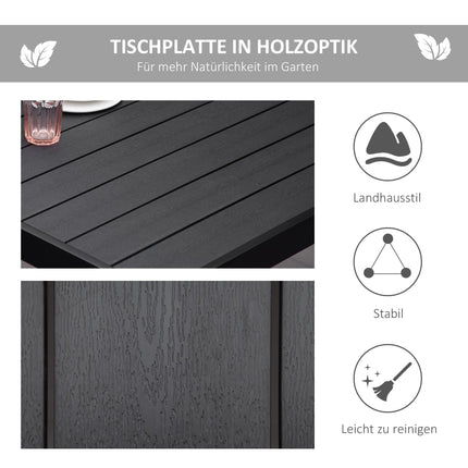 Outdoor Dining Table, Black, 190 x 90 x 74 cm, Seats 8