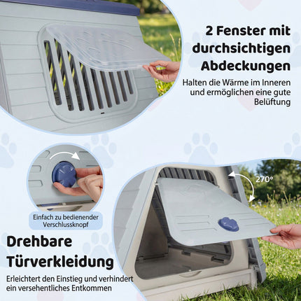 Cușcă pentru câini în aer liber, ferestre ventilate, pliabilă, albastră