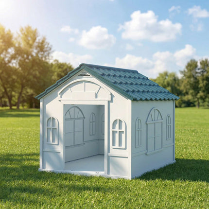 Cușcă pentru câini de exterior, plastic rezistent la intemperii, 65 x 75,7 x 63 cm, albastră