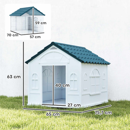 Cușcă pentru câini de exterior, plastic rezistent la intemperii, 65 x 75,7 x 63 cm, albastră