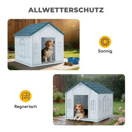 Cușcă pentru câini de exterior, plastic rezistent la intemperii, 65 x 75,7 x 63 cm, albastră