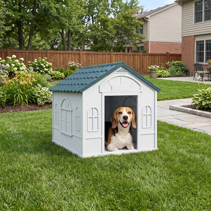 Cușcă pentru câini de exterior, plastic rezistent la intemperii, 65 x 75,7 x 63 cm, albastră