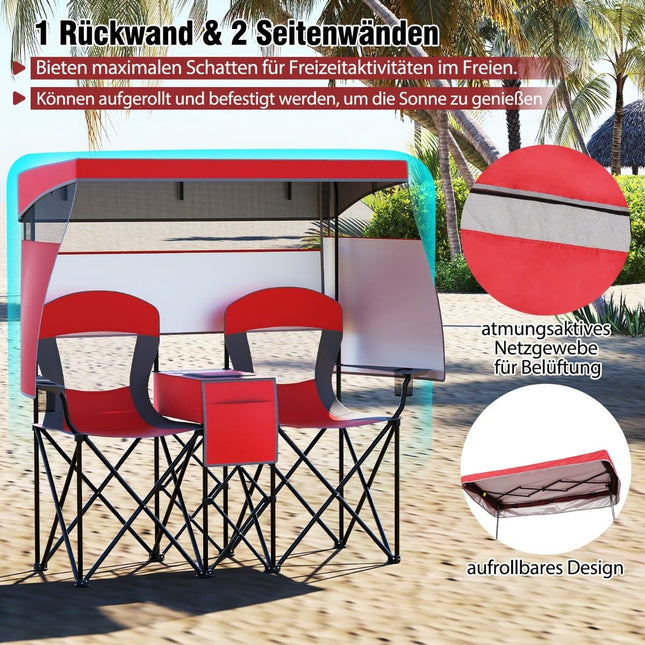 Scaun de camping dublu pentru exterior cu parasolar reglabil