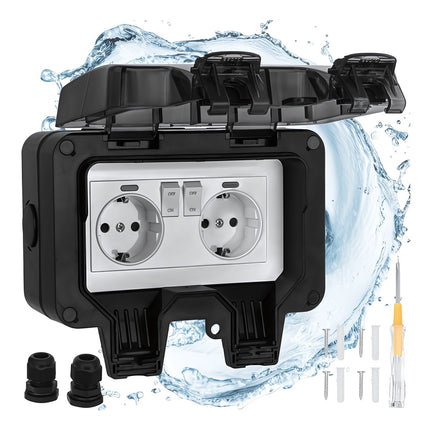 Outdoor Double Socket IP66 with Lockable Cover, 230 V, 3680 W, 16 A