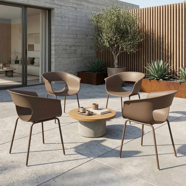 Set de 4 scaune ergonomice de grădină pentru exterior, rezistente la intemperii, culoare cafea