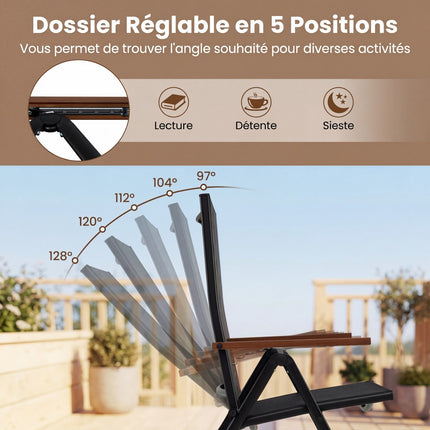 Set de 4 scaune de grădină pliabile pentru exterior, 5 poziții, negru